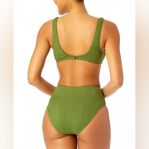 Salt + Cove Women's Juniors' Ribbed Two-Piece Bikini Set Green Swimwear Size M - Picture 7 of 16